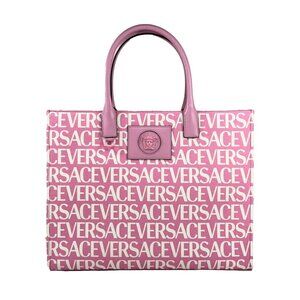 NEW Versace Medusa Large Tote Bag Canvas / Leather Trim Pink & White Shoulder